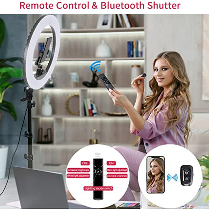Luce ad anello a LED da 18 pollici aggiornata con supporto per treppiede, luce ad anello per selfie con pannello a sfioramento per riprese video Vlog con borsa per il trasporto e telecomando, CRI>90