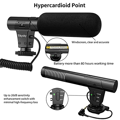 tikysky Microfono per fotocamera, M-1 Microfono video per DSLR Intervista Shotgun Mic per Canon Nikon Sony Fuji Videomic con parabrezza Jack da 3,5 mm