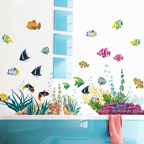 WandSticker4U®- adesivi murali bagno MONDO SOTT´ACQUA (130x42 cm) I impermeabile piastrelle murales adesivi parete pesci mare piante acquario marino I Decorazione per cameretta bambini ragazzi/e