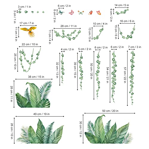 decalmile Adesivi Murali Foglie Verdi Tropicali Adesivi da Parete Edera Vite Appesa Uccelli Decorazione Murale Camera da Letto Soggiorno Camerette Finestra