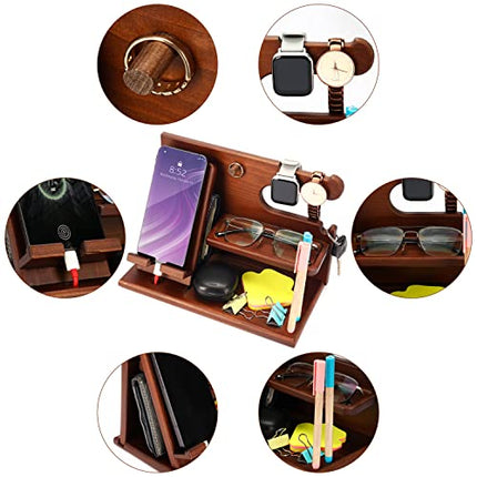 BELLE VOUS Docking Station con Supporto Cellulare Legno - Svuotatasche Legno per Comodino/Tavolino - Organizzatore Scrivania per Portafoglio, Orologio, Chiavi e Gadget - Idee Regalo per Uomini