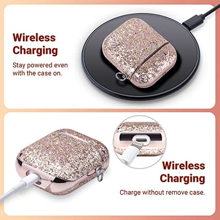 ULAK Custodia in Glitterata Compatiblile con Apple AirPods 2 & 1 (Visibile a LED)，Cover per Airpods Protettiva in Glitter Antiurto a Prova di Graffio - [Supporta la Ricarica Wireless] - Rosa
