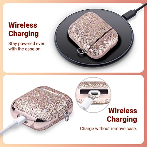 ULAK Custodia in Glitterata Compatiblile con Apple AirPods 2 & 1 (Visibile a LED)，Cover per Airpods Protettiva in Glitter Antiurto a Prova di Graffio - [Supporta la Ricarica Wireless] - Rosa