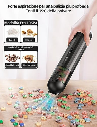 Chuboor Aspirabriciole Senza Fili, Aspirapolvere Auto 14000Pa Aspirabriciole 6 in 1 Multifunzione 25 Min Ricaricabile con Ventilatore/Gonfiatore/Pompa/LED e Luce SOS per Casa Auto All'aperto - P13B