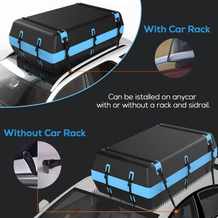 Box da Tetto Auto 595L Impermeabile Borsa da Tetto 21 Piedi Cubici Pieghevole Borsa Portapacchi Tetto Universale Adatto a Tutti i Veicoli con/senza Portapacchi Auto con Tappetino Antiscivolo + 6 Ganci