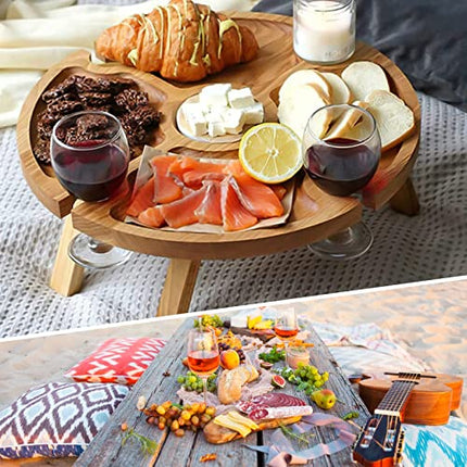 Tavolino Vassoio Aperitivo,Tavolo da vino da esterno, 4 Spazi Portabicchieri, Tavolino Basso da Giardino, Tavolo da Spiaggia Piccolo Campeggio Portatile, Tavolo da Picnic per Giardino di casa Camping