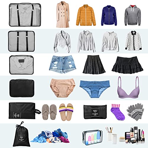 TENXSNUG Organizer Valigie Viaggio, 8 Pezzi Travel Organizer Packing Cubes Leggero Organizzatore Valigia Cubi di Imballaggio Cubo di Viaggio per i Vestiti, Scarpe, Intimo, Nero