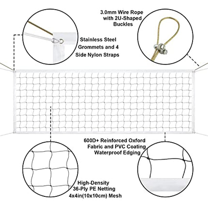 Rete da pallavolo professionale, rete da pallavolo all'aperto resistente, rete da pallavolo da cortile 9,5 x 1 m con fune metallica per aerei, rete da pallavolo portatile per piscina spiaggia giardino