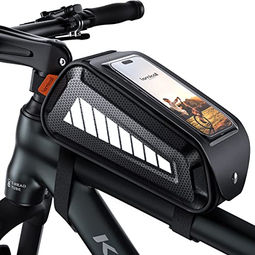 Lamicall Borsa Telaio Bici Impermeabile, Borsa Cellulare Manubrio Biciclette - [1.8L Grande Capacità] Cerniera di Collegamento, Porta cellulare Bici con Touch Screen per Smartphone da sotto i 7''