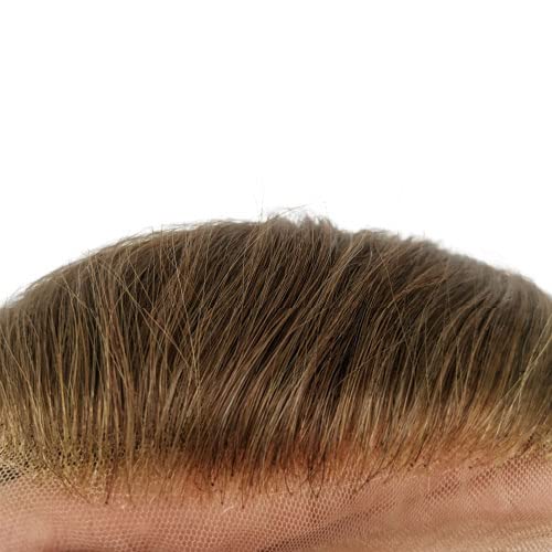 N.L.W Parrucche di Pizzo Pieno Full Lace Parrucca Uomo per Afro Uomini Sistema di Sostituzione dei Capelli Protesi Capelli Uomo 8×10 Pollici Pelle Sottile 0.06cm Spessore Parrucche (#4 light brown)