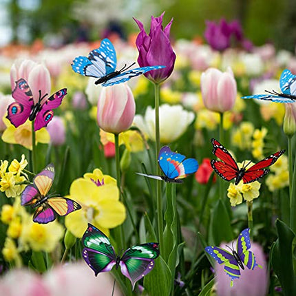 LOMYLM 24 farfalle da giardino su bastoni, ornamenti da giardino all'aperto, farfalle decorative per vasi di fiori, piante, cortili, giardini, case estive, accessori da giardino fatate