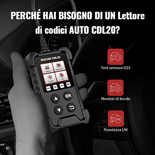 mucar CDL20 Diagnosi Auto Tutte Autodiagnosi OBD2/ EOBD con funzioni OBDII odb2 diagnostica in Italiano del Motore Strumento diagnostica per autoveico