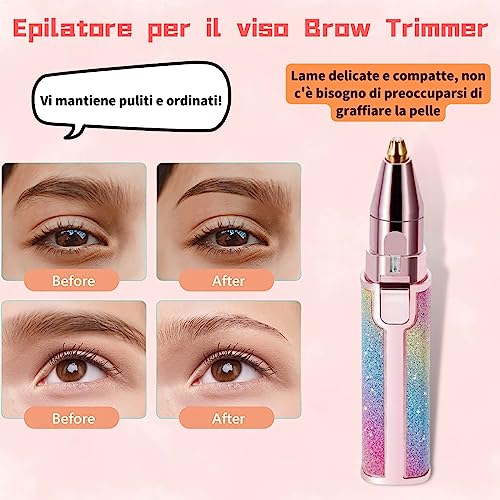 2 in 1 Epilatore Viso Elettrico Donna Con Ruolo di Rasoio, Indolore Depilatore Donna Viso Baffi, Adatto per Sopracciglia, Viso e Tutte le Parti del Corpo, Ricarica USB con LED e Spazzola