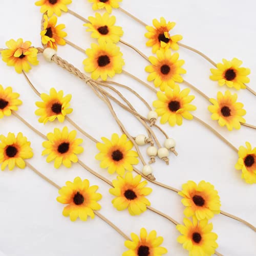 Accessori per Capelli di Girasole, Fascia per Capelli Hippie Ghirlanda Floreale Boho con perline Loop regolabile per ragazze donne bambini matrimonio viaggio partito Haarband mit gelben Gänseblümchen