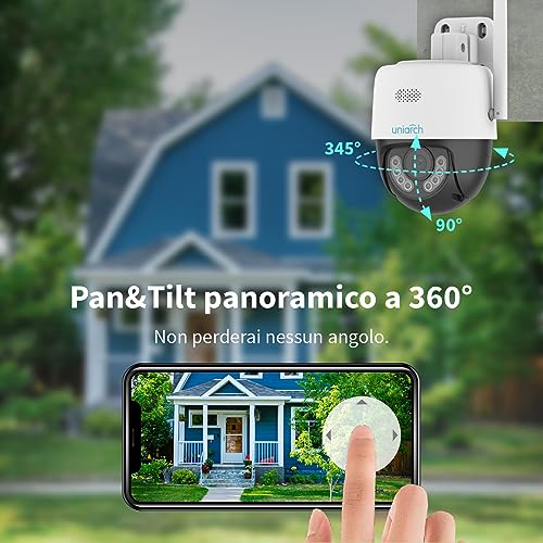 Uniarch 2K Telecamera Wi-Fi Esterno, Telecamera Motorizzata per Esterni con Copertura a 360 °, Visione Notturna Fino a 30m, Rilevamento di Persone, Impermeabile, Audio Bi-direzionale, IP66