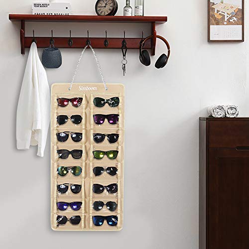 SIMBOOM Organizer da Parete per Occhiali da Sole, 16 Scomparti a Prova di Polvere Occhiali da Sole Portaoggetti Organizzatore Occhiali da Vista Organizer (16 Scomparti,Beige)