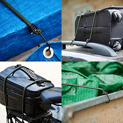 Pluvios Ganci Elastici - 10 Corde Elastiche con Gancio - Multiuso e di Varie Taglie - Corde Elastiche per Teloni, Portapacchi, Campeggio - Resistenti a Intemperie e Raggi UV