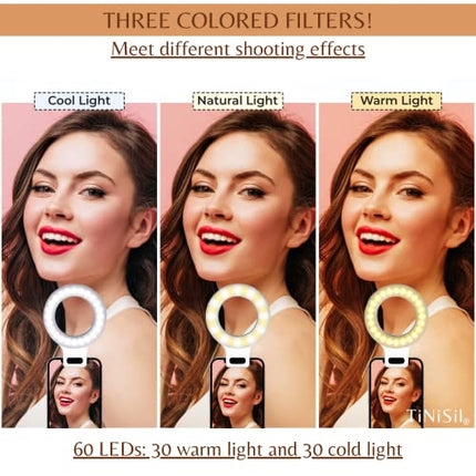 Luce Per Videoconferenza, Selfie Ring Light Mini, Lampada Ricaricabile ad Anello con 60 Led, 3 Tonalità di Luce e Clip da 3,5cm per Telefono, Accessorio Utile per Video, Foto, TikTok, Trucco
