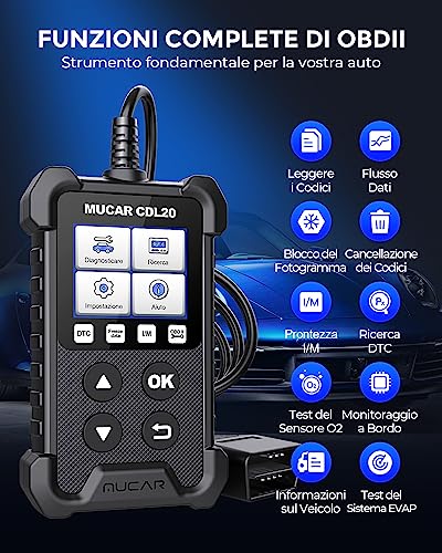 mucar CDL20 Diagnosi Auto Tutte Autodiagnosi OBD2/ EOBD con funzioni OBDII odb2 diagnostica in Italiano del Motore Strumento diagnostica per autoveico