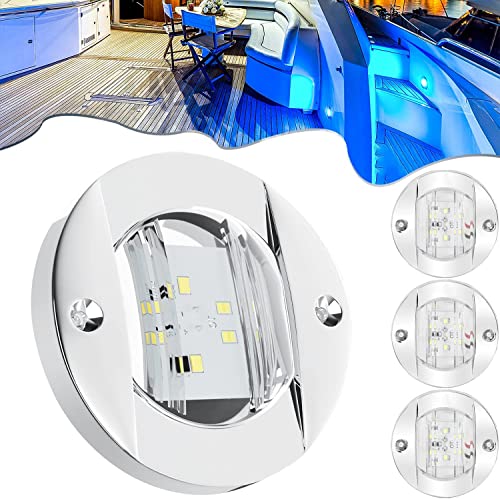 Greluma 4 Pcs Luci interne per barche marine rotonde Montaggio a poppa Luci di ancoraggio di poppa a LED Luci notturne a LED per la pesca, Luce di cortesia a LED blu sul ponte, IP67 Impermeabile