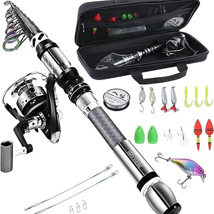 BNTTEAM Set Combinato Canna da Spinning e Mulinello da Pesca Portatile Punta per Canna Fluorescente in Fibra di Carbonio, Esche da Pesca Kit Borsa da Trasporto Per Mare e Acqua Dolce Viaggio