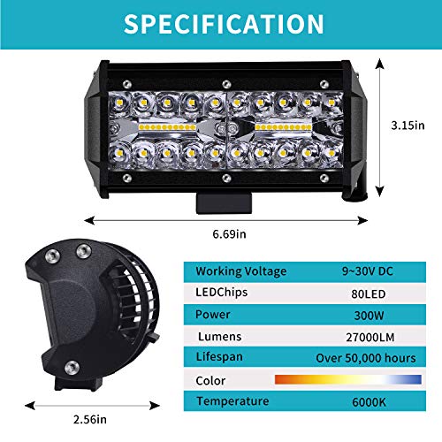 Kraumi Faro da Lavoro Led, 7’’ Cree Barra LED Fuoristrada Fari Led 300W 27,000lm Fari di Profondità Impermeabile IP67 Luci di Lavoro Fuoristrada per Moto Auto ATV SUV Trattore, 6500K, (2 PCS)…