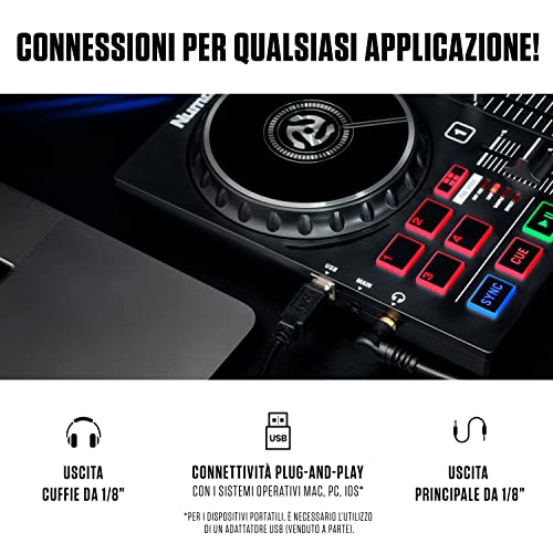 Numark Party Mix II - Console DJ a 2 Canali per Serato DJ Lite, con Scheda Audio Integrata, Presa Cuffie, Controlli Pad, Crossfader, Jog Wheel e Luci da Discoteca