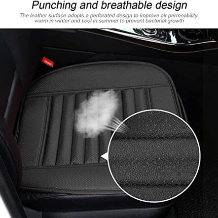 Coprisedile Auto Universale in Pelle per, Cuscino Sedile Auto Anteriore, Cuscinetti per Sedile Auto, Antiscivolo, Morbido, Copri Seduta Sedile Auto in Pelle Traspiranti in Carbone di Bambù (Nero)