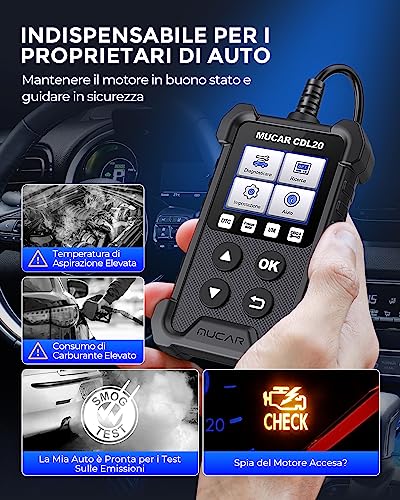 mucar CDL20 Diagnosi Auto Tutte Autodiagnosi OBD2/ EOBD con funzioni OBDII odb2 diagnostica in Italiano del Motore Strumento diagnostica per autoveico