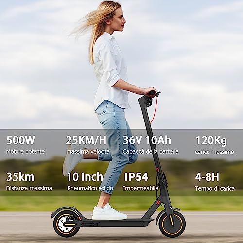 Monopattino Elettrico Adulto,motore da 500W,Max 25km/h,20-35Km di Autonomia Scooter Elettrico Adulto pieghevole,controllo APP display LCD,Carico Massimo 120KG,Monopattino elettrico Batteria 36V/10Ah