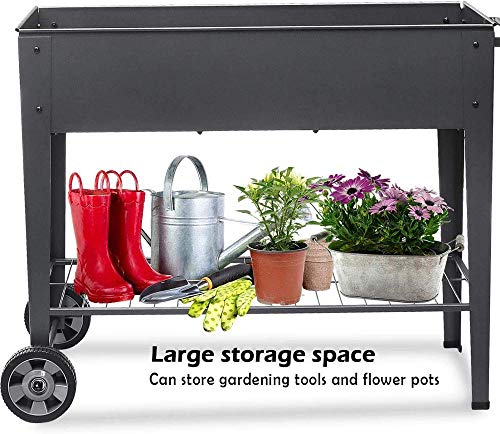 Khomo Gear - Carrello zincato alto per coltivazione orto urbano in casa, ideale per piante, frutta, verdure, per terrazza, giardino, interno esterno, colore nero