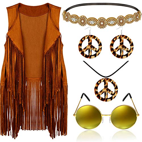 Frienda 6 Pezzi Accessori per Costumi Hippie di Anni '60 e '70 Segno della Pace Boho Set (Larga)