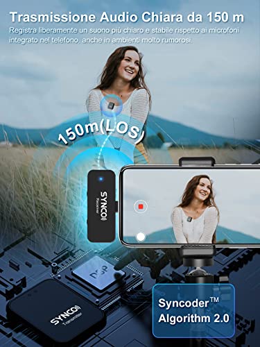 SYNCO Microfono Wireless Smartphone, G1T(Type-C) 2.4GHz Micro Lavalier con 9 Effetti Vocali Creativi per per Telefono Android e Laptop per YouTube,Vlog, Microfono-Lavalier-Wireless-Smartphone-Tablet