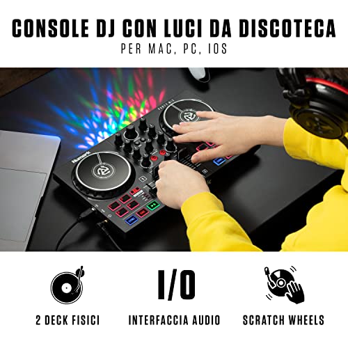 Numark Party Mix II - Console DJ a 2 Canali per Serato DJ Lite, con Scheda Audio Integrata, Presa Cuffie, Controlli Pad, Crossfader, Jog Wheel e Luci da Discoteca