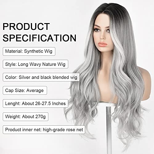 SHANHAIKX （28 pollici 70 cm）Parrucca Grigio Argento Cosplay da donna lunghi capelli ricci ondulati termina,Parrucca sintetica,ondulata lunga e resistente al calore