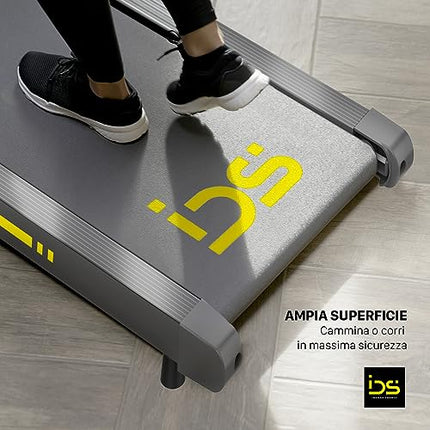 IDS Tapis Roulant Elettrico WP6 PRO Slim Salvaspazio, Telecomando da Polso Orologio Bluetooth (per mani sempre libere), 6 Programmi, Tappeto Antiscivolo e Pannello multistrato, Sicuro e Silenzioso