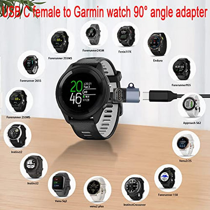 QIANRENON USB C a Garmin Orologi 90° Angolo Adattatore Connettore, Type C femmina a Garmin ricarica Spina Angolo retto Convertitore per Garmin smartwatch/bracciale, blu-grigio, 2Pcs (Curva Positiva)