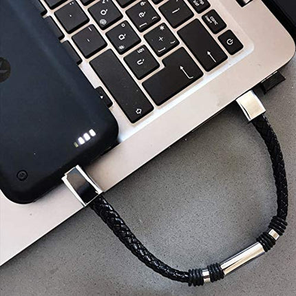 Bracciale USB | cavo di ricarica in pelle intrecciata | braccialetto di ricarica USB trasmissione dati disponibile con tre tipi di connettori | Idea Regalo Tecnologico (18,3cm I Phone)