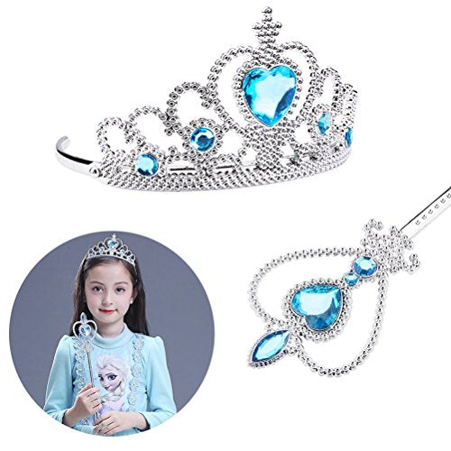 Vicloon Nuovi Costumi da Principessa Set Dono da Tiara, Guanti, Bacchetta Magica, Anello, orecchino, Collana da 3 a 9 Anni (9pcs)