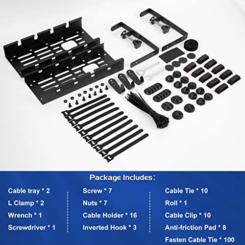 WADEO Gestione dei cavi retrattile sotto il vassoio da scrivania, senza trapano sotto il kit di gestione dei cavi da scrivania 29-52 cm, vassoio di gestione dei cavi con accessori completi