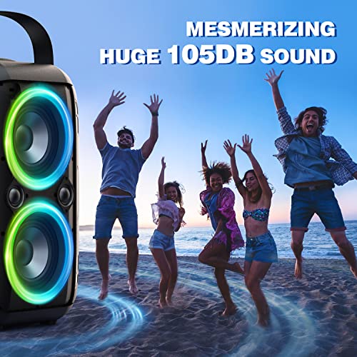 W-KING Cassa Bluetooth 5.0 Potente, 80W feste Altoparlante Cassa Portatile Grande-Super Bass/Enormi da 105 dB Suono/Luci a Colori Misti/24 Ore/AUX/Carta TF/USB/EQ/non impermeabile