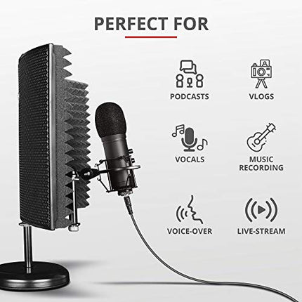 Trust Gaming Microfono con Schermo Fonoassorbente GXT 259 Rudox - USB Microfono a Condensatore per Studio e Registrazione Professionale, Canto, Podcast, Streaming, Voce, YouTube, Twitch, PC/Laptop