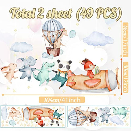TOARTI 34pcs Adesivi da Parete per Camera Bambini,Animale Adesivi Murali,Mongolfiera Aereo Sticker Murali per Camera da Letto,Stella Colore Chiaro Decalcomanie per Cameretta Aula Soggiorno