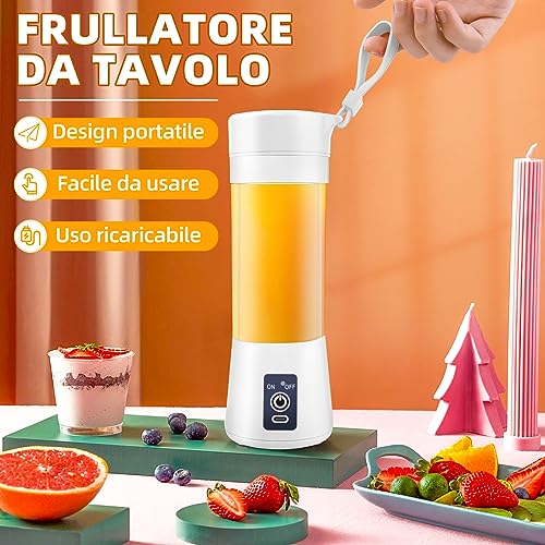 Mini frullatore portatile - 380ML Frullatore Portatile con 6 Lame in Acciaio Inox - Mini frullatori di succo elettrico USB per viaggi, cucina - Frullatore Portatile Ricaricabile per Frullati