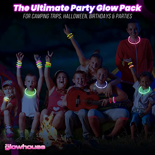 The Glowhouse - Braccialetti Luminosi Starlight di qualità premium 100 Luminose Fluorescenti Colori Misti - Set da 206 pezzi con connettori, per Halloween, Feste e Carnevale per Bambini e Adulti