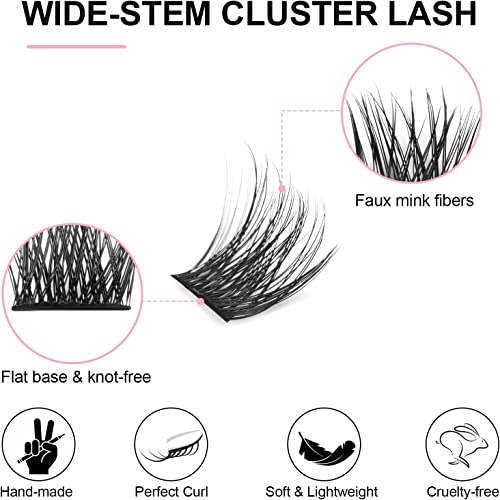 Fenshine,Ciglia a grappolo, 144 ciglia individuali a stelo largo C/D Curl 9-15 mm, lunghezza fai da te, per uso personale a casa (144 pezzi mix 9-15 mm, kit di estensione per ciglia)