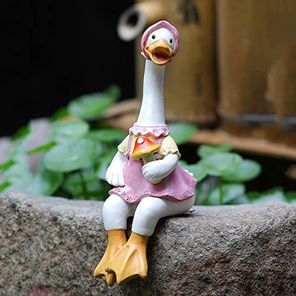 Anatra Ornamenti da Giardino per Esterni Che Leggono Coppia di Animali Scultura Decorazioni 22 Cm Coppia di Anatre in Resina Regalo Statue per Interni E Patio
