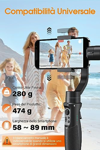 hohem iSteady Mobile Plus Stabilizzatore Gimbal, 3 Assi Stabilizzatore con Treppiedi, Modalità Sportiva/600° Rotazione, Caricamento 280g per iPhone&Android Smartphone, Gimbal per Vlog/Youtube/TikTok