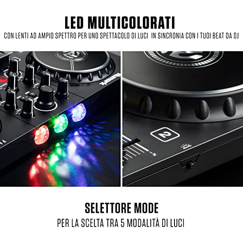 Numark Party Mix II - Console DJ a 2 Canali per Serato DJ Lite, con Scheda Audio Integrata, Presa Cuffie, Controlli Pad, Crossfader, Jog Wheel e Luci da Discoteca