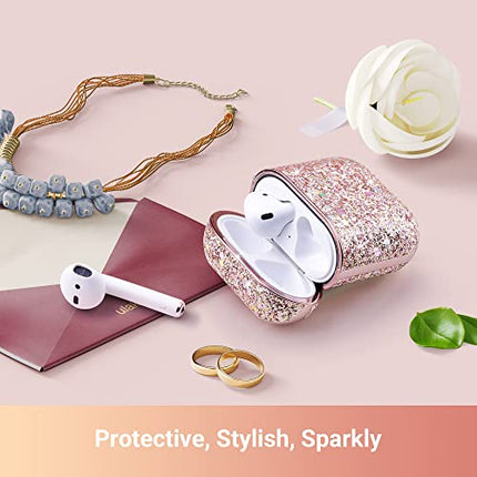 ULAK Custodia in Glitterata Compatiblile con Apple AirPods 2 & 1 (Visibile a LED)，Cover per Airpods Protettiva in Glitter Antiurto a Prova di Graffio - [Supporta la Ricarica Wireless] - Rosa